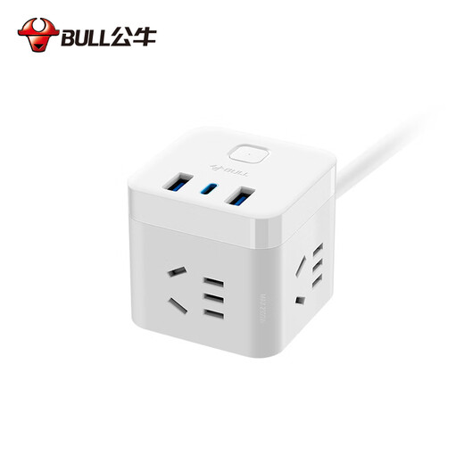 公牛（BULL）30WPD苹果快充魔方插座/插线板/插排/接线板 Type-c+USB+3插孔 全长1.5米白色GNV-UU2303B总控开关
