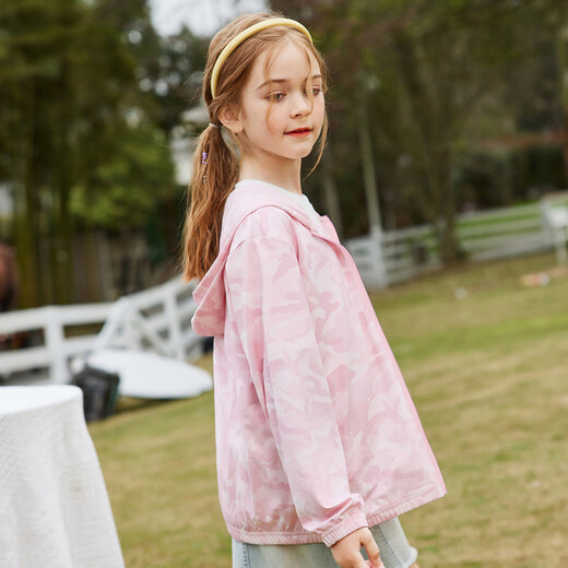 Demandez à la veste de filles juniors 2025 Été à capuche mince pour enfants légers ves à veste de climatisation Rose 150