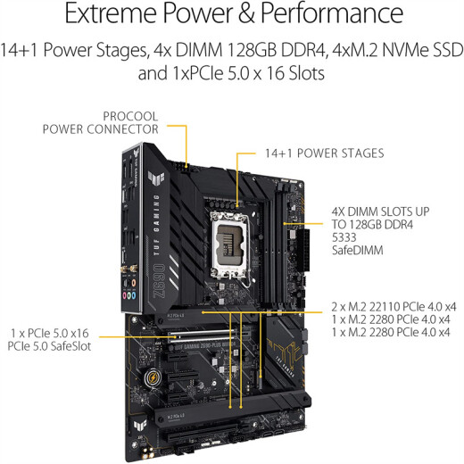ASUS TUF Gaming Z690-Plus WiFi D4 LGA1700 ATX 游戏主板