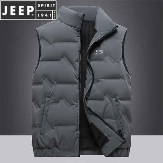 JEEP SPIRIT羽绒马甲男秋冬外穿轻薄短款无袖羽绒服男士休闲运动外套 绿色 2XL 建议145-160斤
