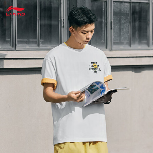 
Li Ning short-sleeved T-shirt for men and women, soft and skin-friendly trendy casual and versatile loose round neck outdoor sports top [cool/anti-bacterial] Herbal tea standard white 687-1 L