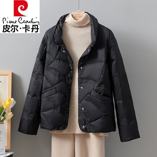 Pierre Cardin 2025 New Xiangyun Down Jacket Women's Short Stand Collar Thin White Duck Down Fashionable Autumn and Winter Small Lightweight Jacket White Real Down Fake One Penalty Three S 90-115Jin Jin is equal to 0.5 kg