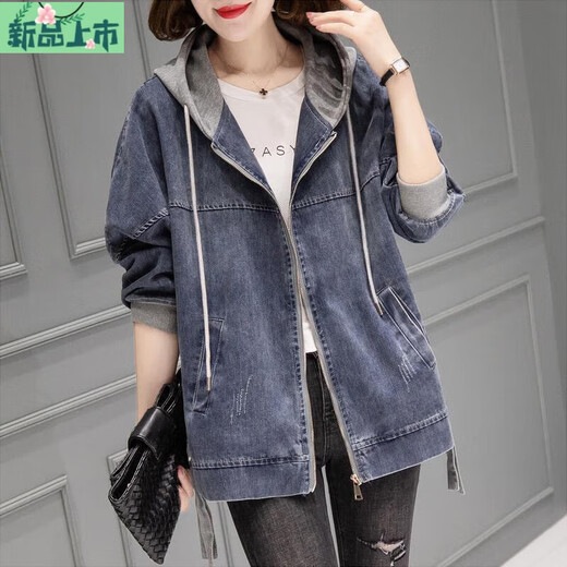 Ai Feilin denim jacket for women short 2025 spring and autumn new Korean loose large size hooded casual baseball uniform top 9885 models L 112-123Jin [Jin equals 0.5 kg]