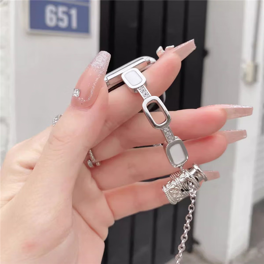 
Star Welcoming Metal Bracelet iwatchS8/S9 Apple Watch Apple Watch87654 Strap Se Bracelet Inlaid Diamond Bracelet Shell Retractable Chain-Black Apple iWatch S841mm