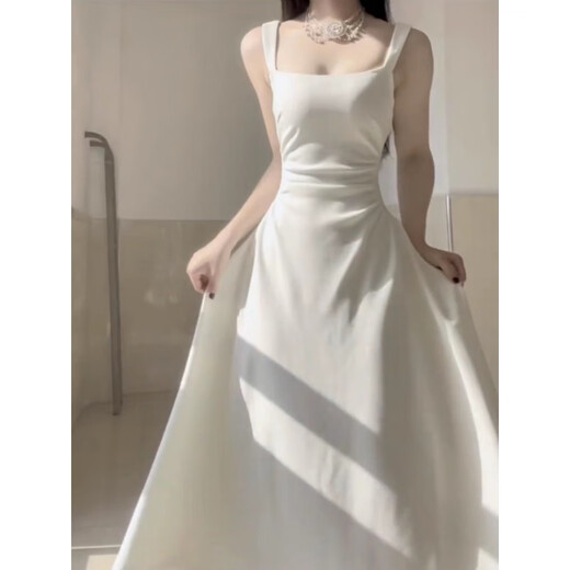 
Madam (Qeeshine) Desire Dress White suspender Dress 2024 Women's New Square Collar French Waist-Close Niche Temperament Long Skirt Dress + Cardigan XL Recommended 117-130Jin [Jin equals 0.5 kg]