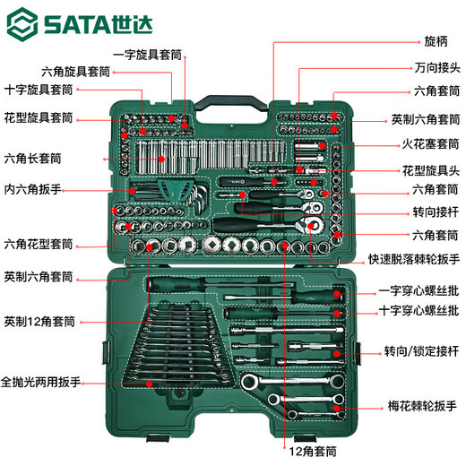 SATA auto repair tool set 150 pieces 09510 car repair special set 09013 09014124 metric and inch comprehensive set