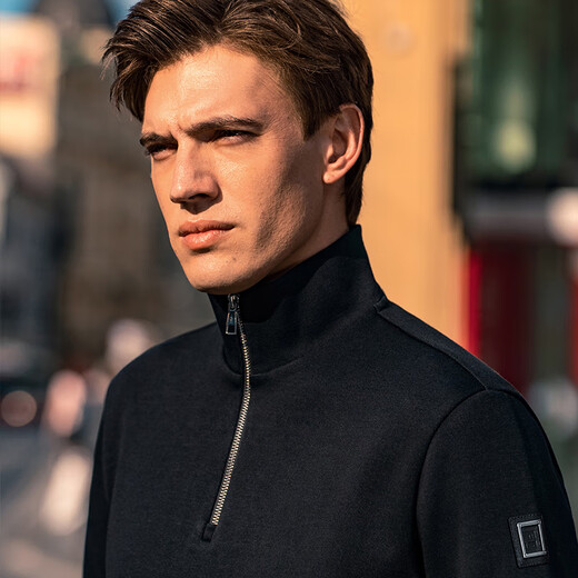 Mr. Cloth Zipper Half High Neck Spring and Autumn Sweater New Thickened Autumn Clothing Reduces Age Simple BT12187 Black XL (180)