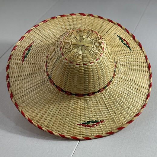 途尊（kingtrip） 手工竹编越南帽舞蹈表演道具收藏装饰斗笠帽男士户外大檐遮阳帽 （绿）红边随机发一【防风绳】 直径42CM 左右