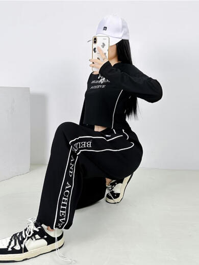 CIQHUNK Subject Three Dance Clothes Black Jazz Dance Set Sports Trousers Women's Street Hip Hop Hiphop Casual Pants Jump 1049 Rose Red Cotton Pants S