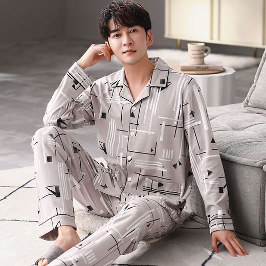 Zhidoudou Meimeng Pyjamas Herren Frühling und Herbst Langarm neuer Männer voller Baumwolle Großgröße Student Home Clothing Set YSX6624 10xl 2xl160-180jin [Jin gleich 0,5 kg]
