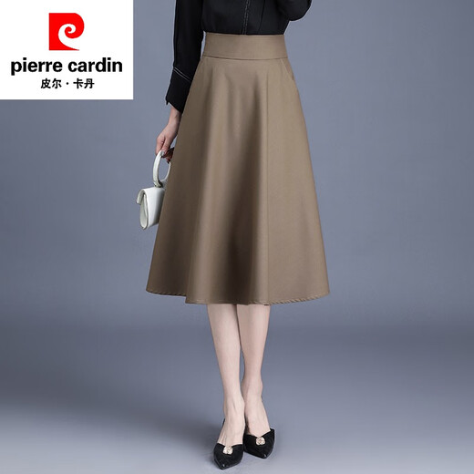 Pierre cardin black skirt spring and autumn women 2024 new autumn and winter skirt mid-length pleated skirt large l size long skirt 6630 black (skirt length 75) M