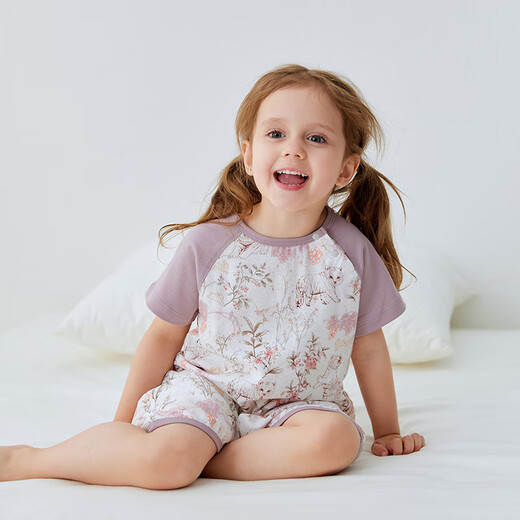 
721 Planet Baby Sleeping Bag Summer Short Sleeve Two-Piece Sleeve Sleeping Baby Bamboo Cotton Short Sleeve Baby Onesie Loose Sniffing Rose 130 (Suggested height 125-135cm)