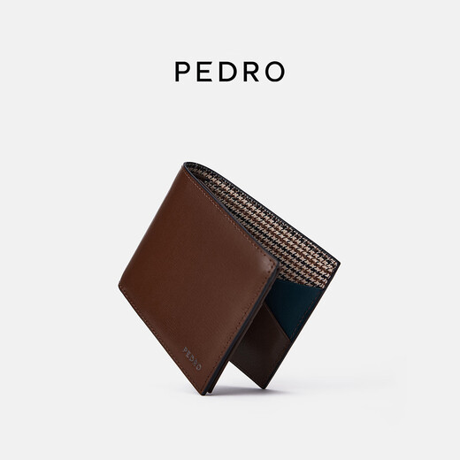Pedro牛皮钱包男士迷彩纹通勤多卡位短款皮夹PM4-16500071 棕色(礼盒装) R