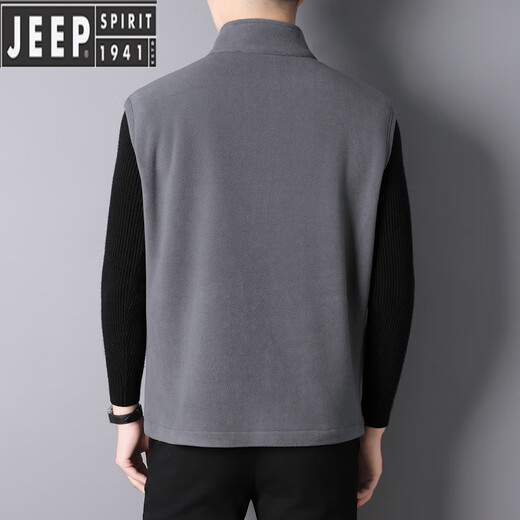 JEEP SPIRIT new autumn and winter men's fleece vest outdoor warm vest plus fat plus size stand collar polar fleece vest jacket gray L wear 110-130Jin Jin is equal to 0.5 kg
