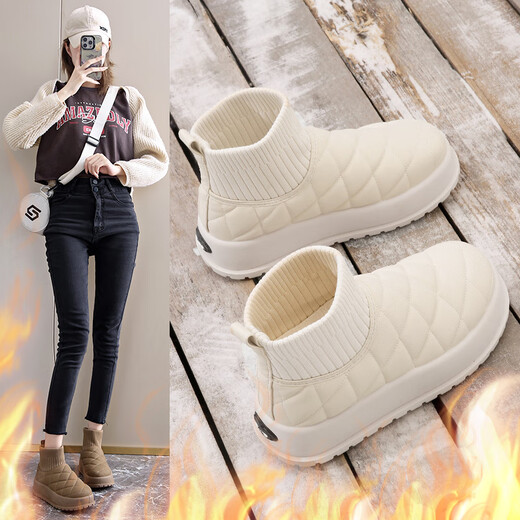 
Belle-Ta series brand broken code genuine leather fur integrated snow boots for women new winter plus velvet thickened waterproof and non-slip cotton shoes black [5.0cm soft sole] 36