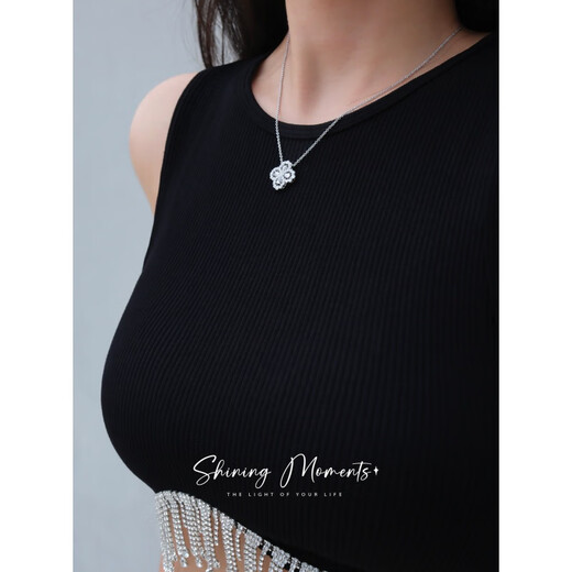 Fat Donglai's same style high luxury platinum four-leaf clover necklace HW925 full diamond light luxury niche earrings small ins large loop necklace (40+5cm) (S925+5A