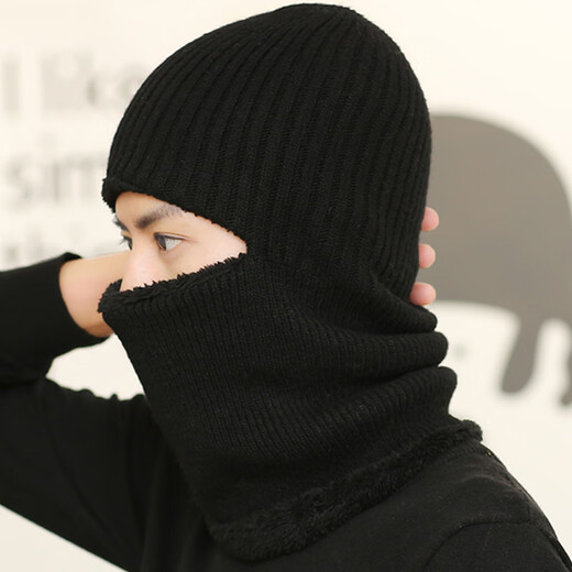 GLO-STORY men's and women's woolen hats, cycling pullovers, thickened warm hats, velvet windproof and cold-proof neck scarves and ear protection hats, black