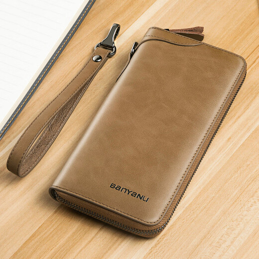 Shenshiyi men's wallet men's long multi-function clutch business casual zipper wallet retro cowhide large capacity business leather long wallet [N991 khaki]