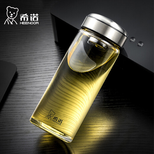 希诺玻璃杯 单层带滤网泡茶水杯男女式便携大容量防暴耐热水晶杯子 XN-6195（400ML 本色）