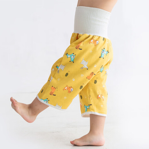 Phylado Baby Windeln wasserdicht und leckdicht können gewaschen werden Babybauchschutz Kinderurinpolster Windeln Hosen Studienhosen Bettherdes Baumwollgelb unten Hunde 2 Packungen hoher Bauchschutz L-Größe
