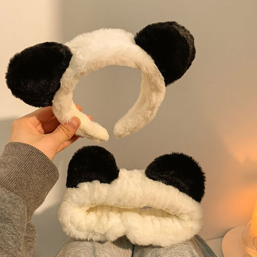 Qindu Cute Panda Headband Women's Face Wash 2023 Autumn and Winter Mask Washing Plush Headband Headband Bear Ear Headband
