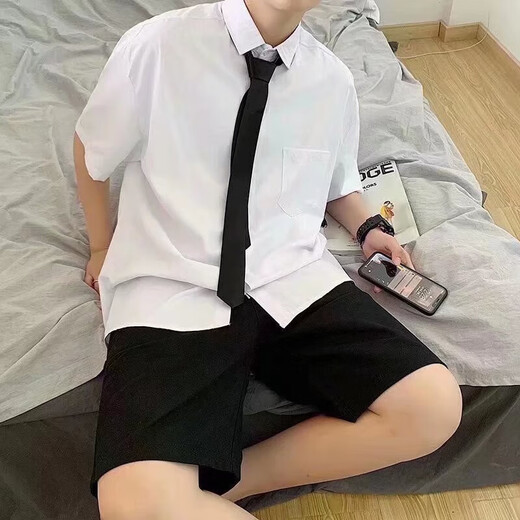 Shelijia People Blanc Shirt à manches longues Men de couple lâche Suite DK Style coréen TRENDY Student Graduation Class Photo Vêtements Casual Hommes Men Shirt White + Tie + pantalon M
