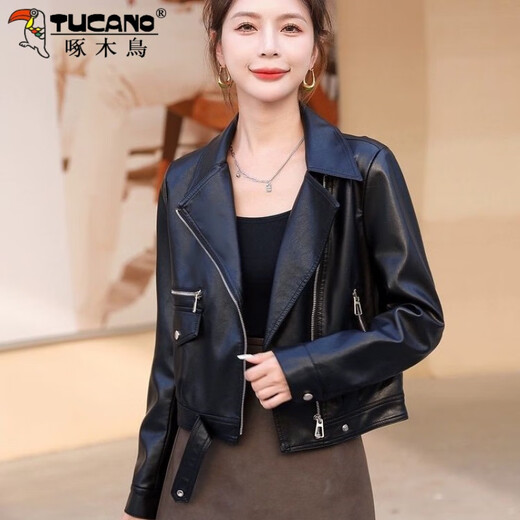 Veste en cuir de pic pour femmes courte 2025 printemps et automne Nouveau costume de moto décontracté petit pute en cuir col en brune couleur m 80-105jin [Jin est égal à 0,5 kg]