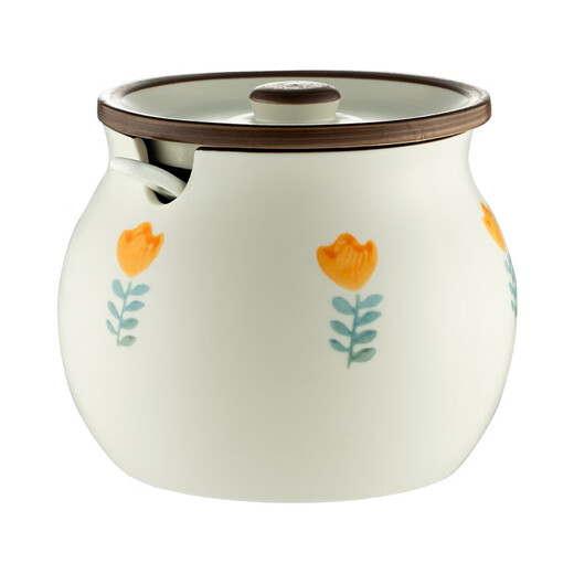 Onlycook lard jar ceramic high temperature resistant household chili oil jar with lid and spoon oil chili jar oil storage tank chili jar old-fashioned small yellow flower medium size (660ml with lid and small spoon)