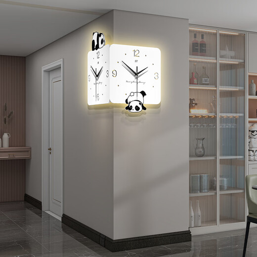 Jiujiuda restaurant panda double-sided corner wall clock living room home 2025 new clock wall hanging modern simple clock