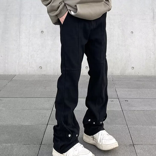 
Black box white American high street jeans men's autumn new work style ins loose slim micro-tender versatile straight trousers WKXS-K691 black XL