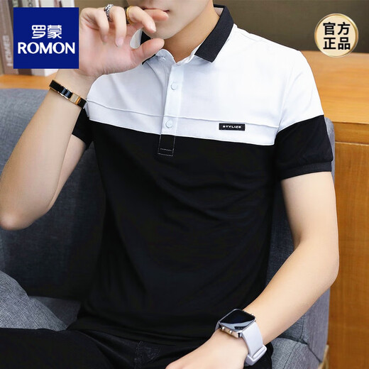 Romon Silk Silk Camiseta de manga corta Summer's Summer Style Corean Korean Lapel Polo. Camisa Ropa de solapa Camiseta de algodón de media manga para hombres 1301 Apricot M 90-105 Jin [Jin equivale a 0.5 kg]