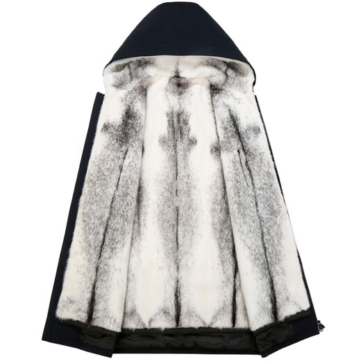 Carniti importiertes Cross Mink Inner Liner Herren-Kapuzenparka-Mantel echtes Lederfell integrierter Nerz mit mittlerer Länge Windbrecher Black + Cross Mink + Mink Sleeve 5xl