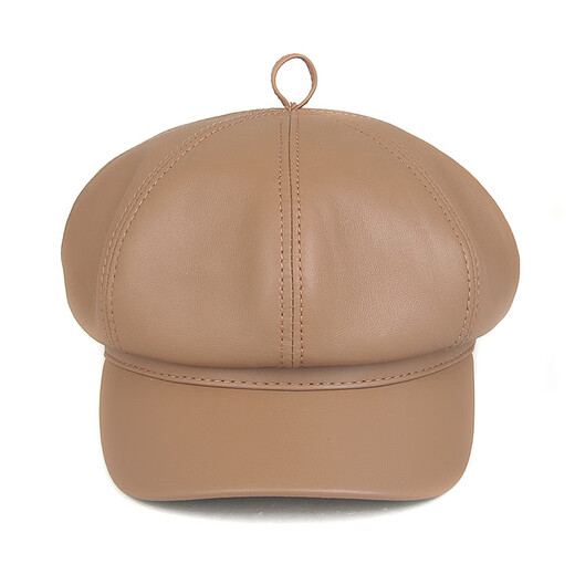 Saiman Die Autumn and Winter Women's Leather Beret Beret Trendy Retro Leather Octagonal Hat Sheepskin Newsboy Painter Hat Leather Hat Brown