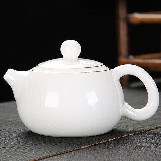 Jingci Zhai Dehua white porcelain mutton-fat jade Kung Fu tea set for home living room making tea in the office simple tea cup gold-painted-Xi Shi pot set (cup with words) 14 pieces