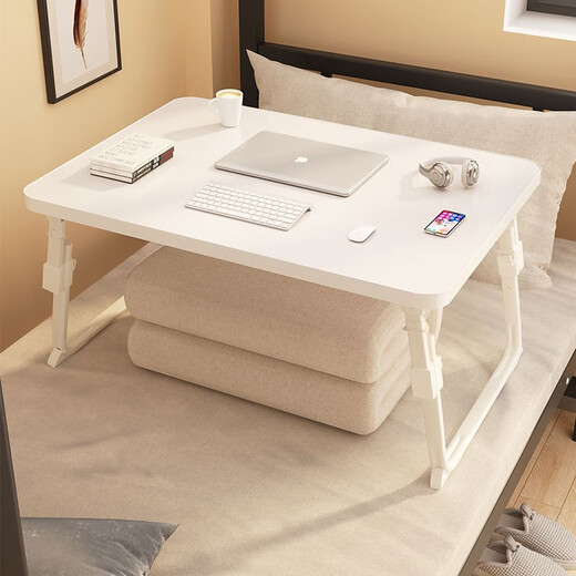 Feiwang Tengda Liftable Bed Computer Desk Bed Desk Small Table Foldable Small Table Board Bed Table Large Bedroom Pearl White-Regular Model (Flat No Card Slot Cup Holder Three-speed Lift 60*40*28-35cm