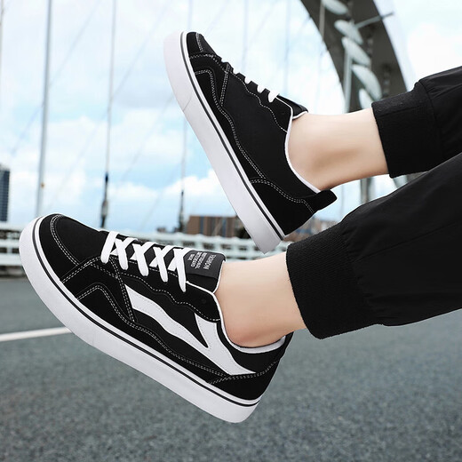 Changxiang Huili Herrenschuhe Frühling und Sommer 2025 Neue leichte, atmungsaktive Leinwandschuhe Hong Kong Style Trendy-vielseitige Schuhe Herrensportschuhe YJ-646 Black 40