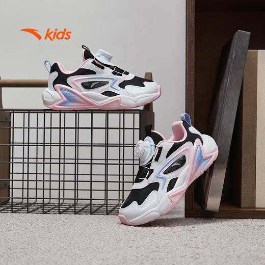 Anta-Kinder-Turnschuhe Mädchenschuhe 2024 Herbst und Winter Trendy Mesh Leder Knopf und Samt-Baumwollschuhe [Kindernahrungsmittel] Schwarz/Weiß/Blau/Pink 9904-1 32 Größen