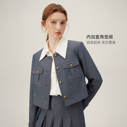 Fan Silan French Little Flair Jacke Frauen Frühlingskleidung neue kurze lässige Nachahmung Denim Jacke 24fs11165 Denim Blue XS