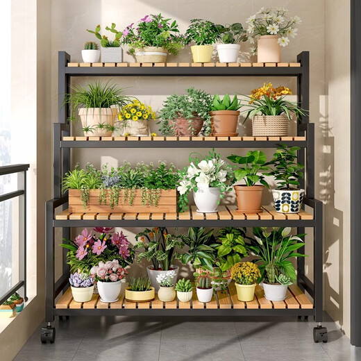 Jungle Modern Simple Flower Stand Balcon de la planche à plancher Salon forgé Home Decorative Flower Stand Bonsai Stand 120 cm à quatre couches blanches