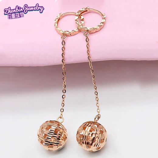 Fat Donglai's same color gold earrings for women 18k rose gold shiny ball ear buckles versatile earrings ball earrings (pair of rose gold)