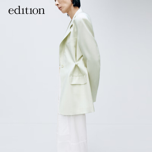 Edition suit jacket spring new old money style wool worsted waist commuting female gentleman suit elegant white green S 160
