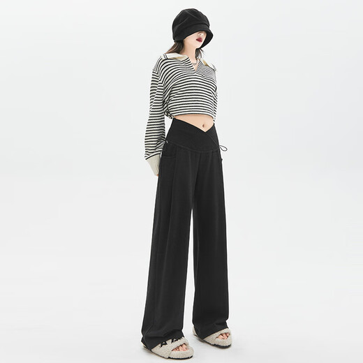 Miduli maternity pants winter wide-leg pants plus velvet glutinous rice pants straight casual pants maternity wear winter black XL