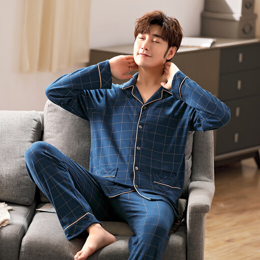Mandelefin 6xl Pajamas de gran tamaño Spring y otoño Pure Cotton Fat 300 Jin [Jin equivale a 0.5 kg] Agregue peso para aumentar la ropa casera de manga de mediana edad 9905 5XL (220-260 Jin [Jin equivale a 0.5 kg])