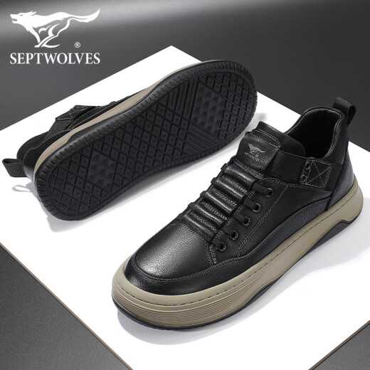 Siete lobos zapatos para hombres nuevos zapatos de cuero casual zapatos de cuero genuino para hombres zapatos de trabajo de verano zapatos espesas de llave espesa 42 zapatos de cuero talla