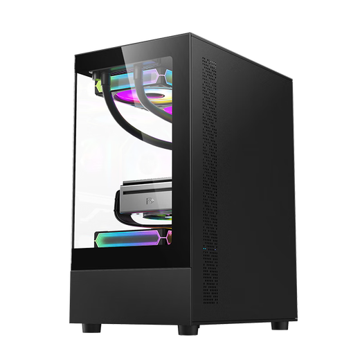 EVESKY 玄武MINI 无立柱海景房机箱 M-ATX主板/270°广角玻璃侧透 240水冷游戏电脑主机箱 支持4090显卡 玄武MINI-黑色+3个暮光炫彩风扇