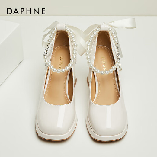 Daphne French thick heel single shoes women's bridesmaid Mary Jane shoes temperament high heels evening shoes 4623404078 beige 37