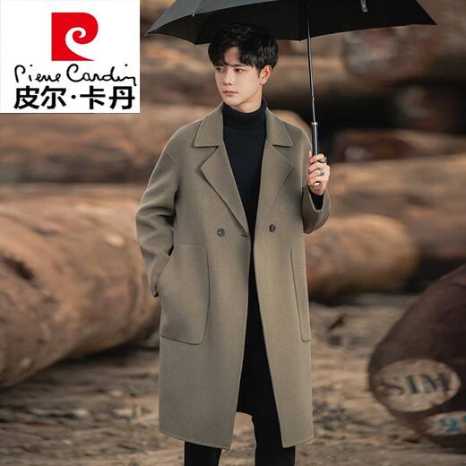 Pierre cardin autumn and winter wool double-sided wool coat for men's mid-length thickened over-knee windbreaker for boys wool plush jacket Black M (125-140Jin [Jin equals about 0.5 kg])