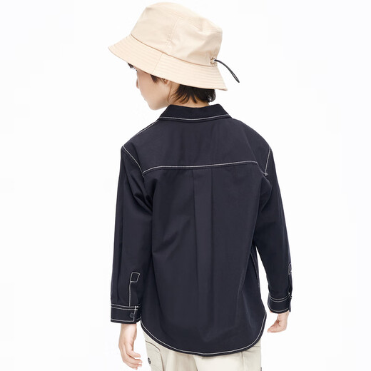 Little MO&Co. Children's clothing spring and autumn boys' pure cotton long-sleeved shirt crisp jacket children's shirt medium and large children black 120 120/60