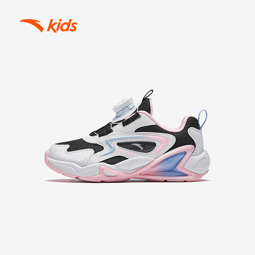 Anta-Kinder-Turnschuhe Mädchenschuhe 2024 Herbst und Winter Trendy Mesh Leder Knopf und Samt-Baumwollschuhe [Kindernahrungsmittel] Schwarz/Weiß/Blau/Pink 9904-1 32 Größen