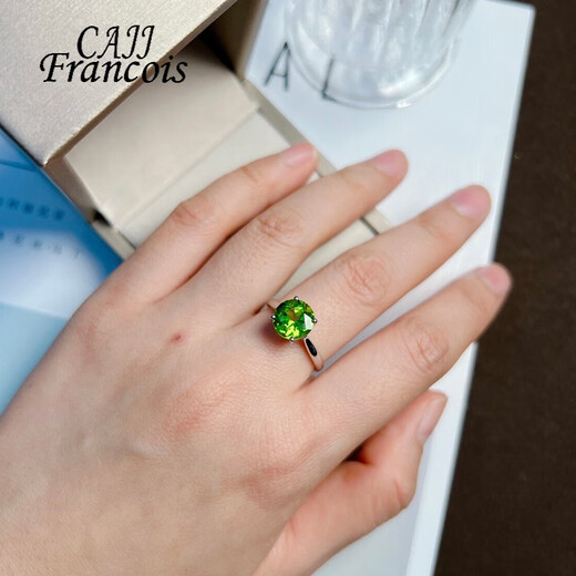 CAJJ Francois 3.2 carat peridot ring for women, natural colored gemstone, 925 silver inlaid fashion jewelry, versatile size 13